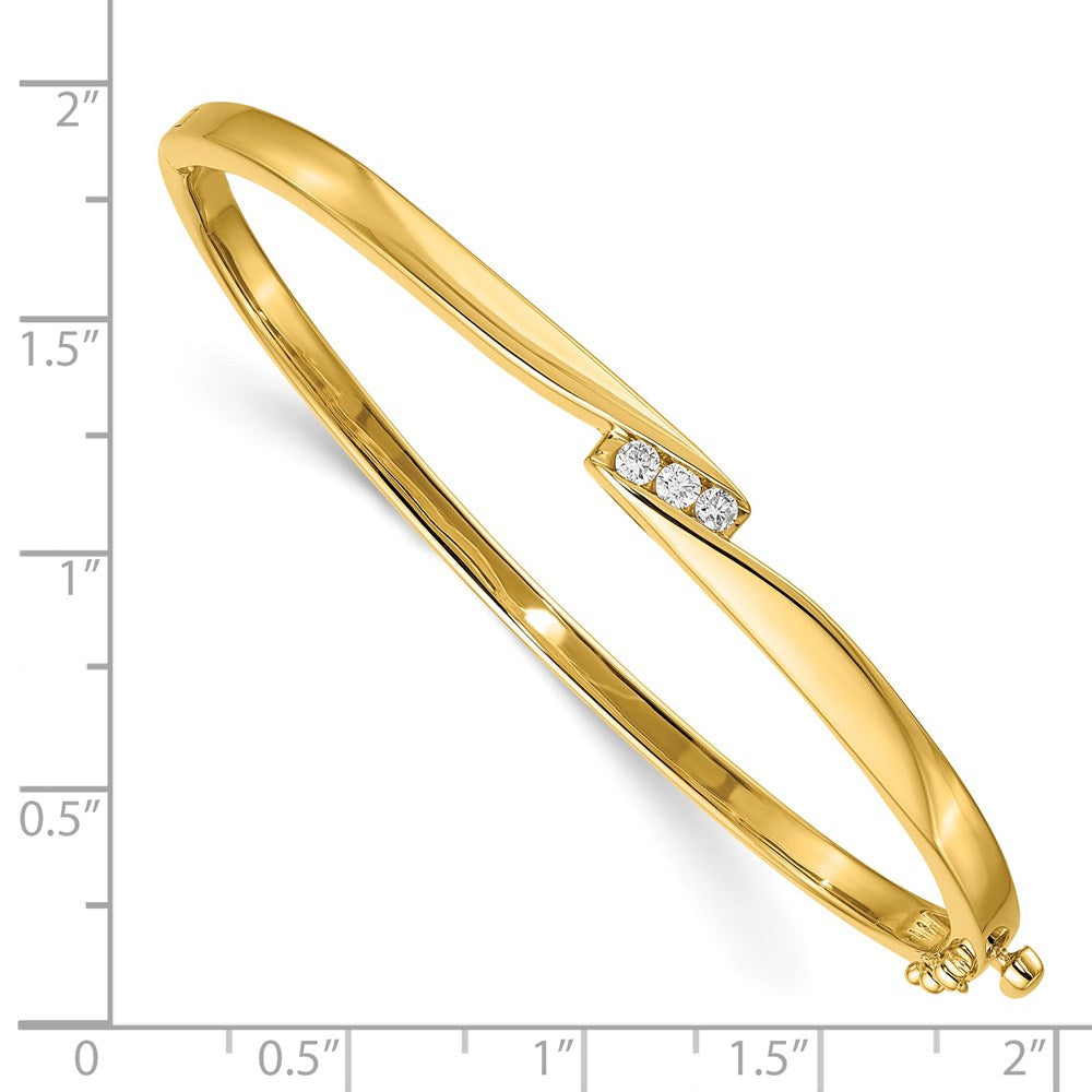 14k Complete 3-Stone 1/8 carat AAA Diamond Hinged Oval Bangle Bracelet