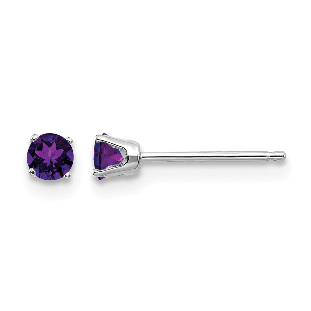 14k White Gold Round February/Amethyst Stud Earrings