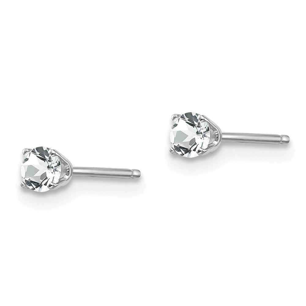 14k White Gold Round April/White Topaz Stud Earrings