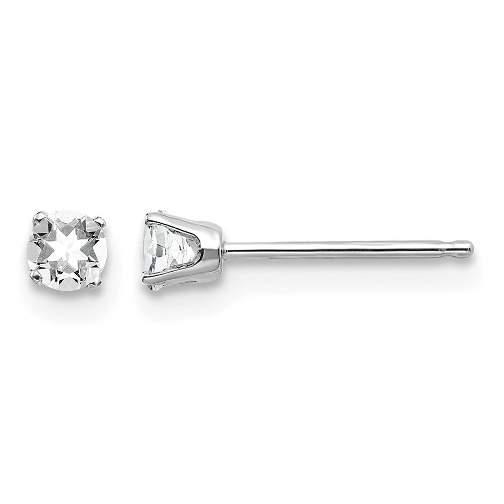 14k White Gold Round April/White Topaz Stud Earrings