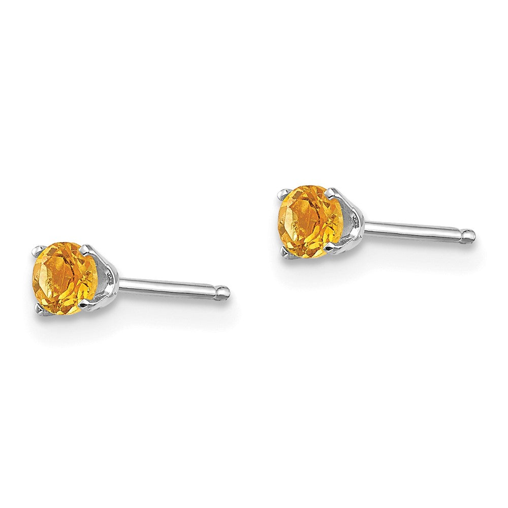 14k White Gold Round November/Citrine Stud Earrings