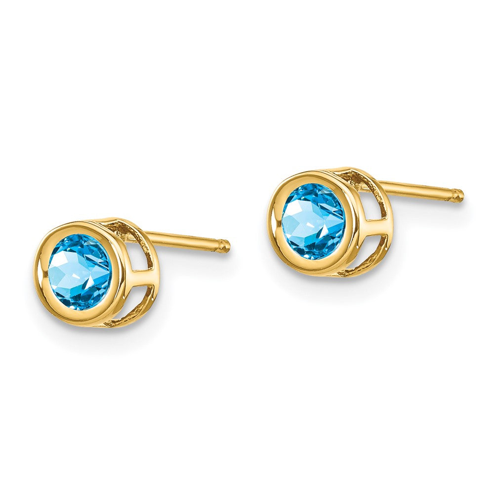14k Round Bezel December/Blue Topaz Post Earrings