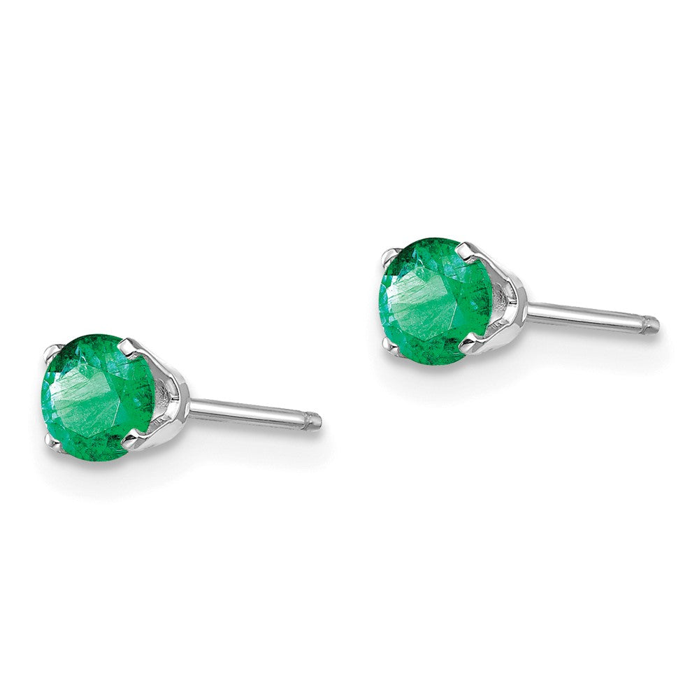 14k White Gold Round May/Emerald Stud Earrings