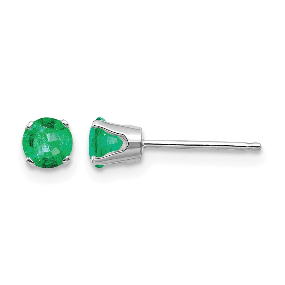 14k White Gold Round May/Emerald Stud Earrings