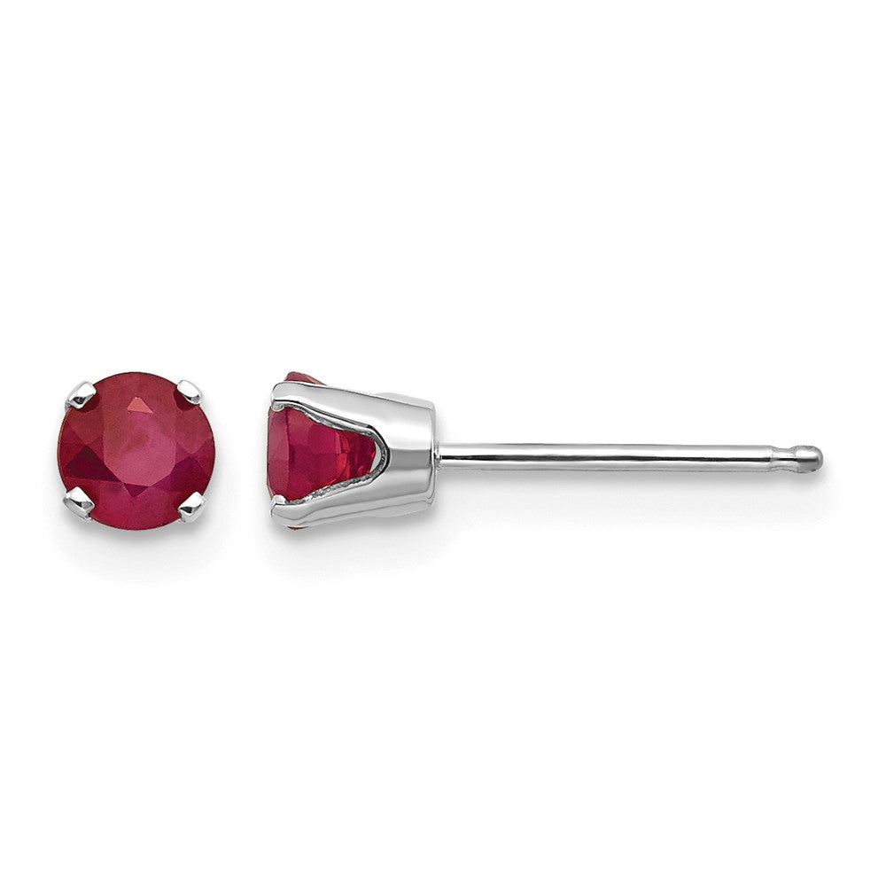 14k White Gold Round July/Ruby Stud Earrings