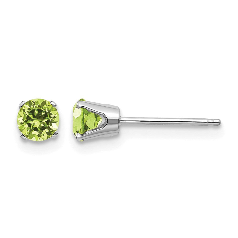 14k White Gold Round August/Peridot Stud Earrings