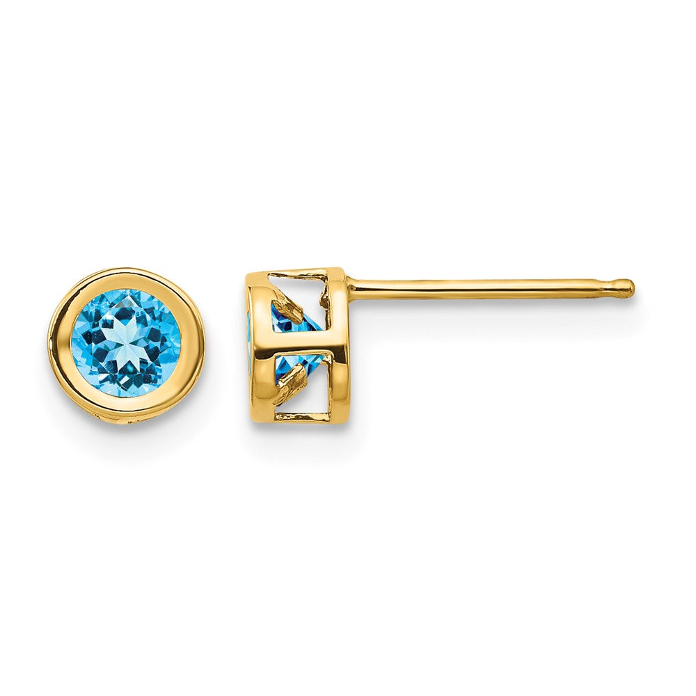 14k Round Bezel December/Blue Topaz Post Earrings
