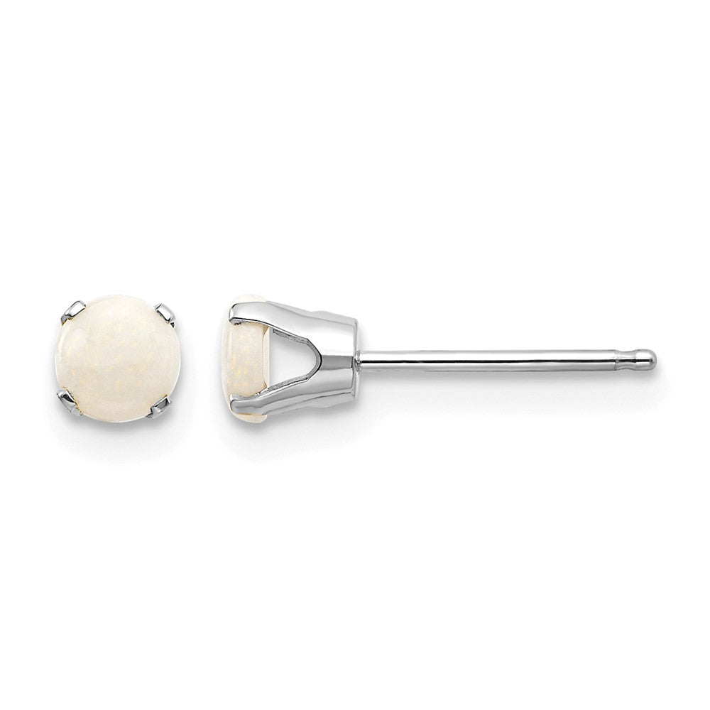 14k White Gold Round October/Opal Stud Earrings
