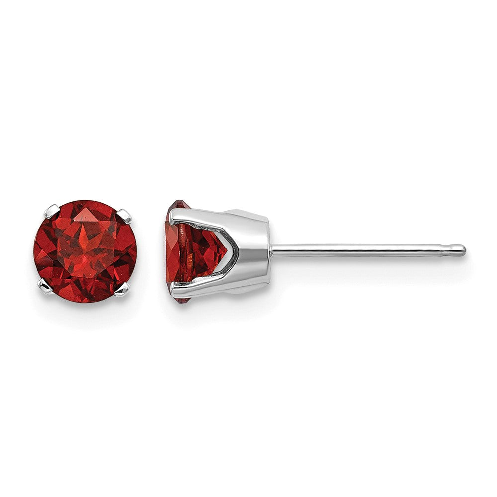 14k White Gold Round January/Garnet Stud Earrings