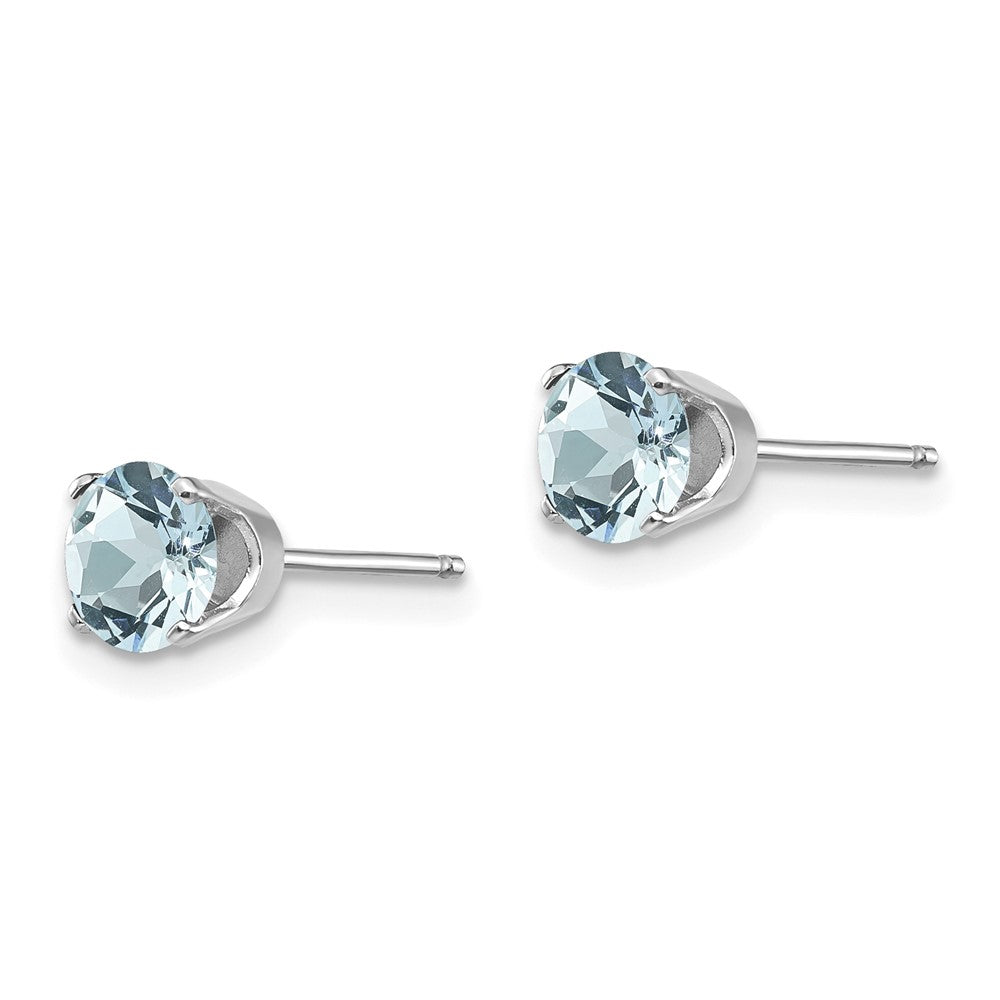 14k White Gold Round March/Aquamarine Stud Earrings