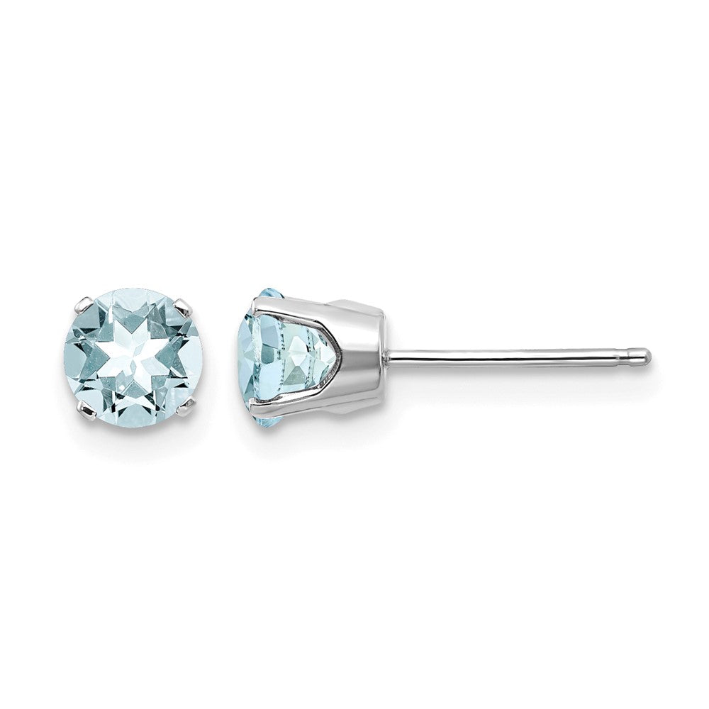 14k White Gold Round March/Aquamarine Stud Earrings
