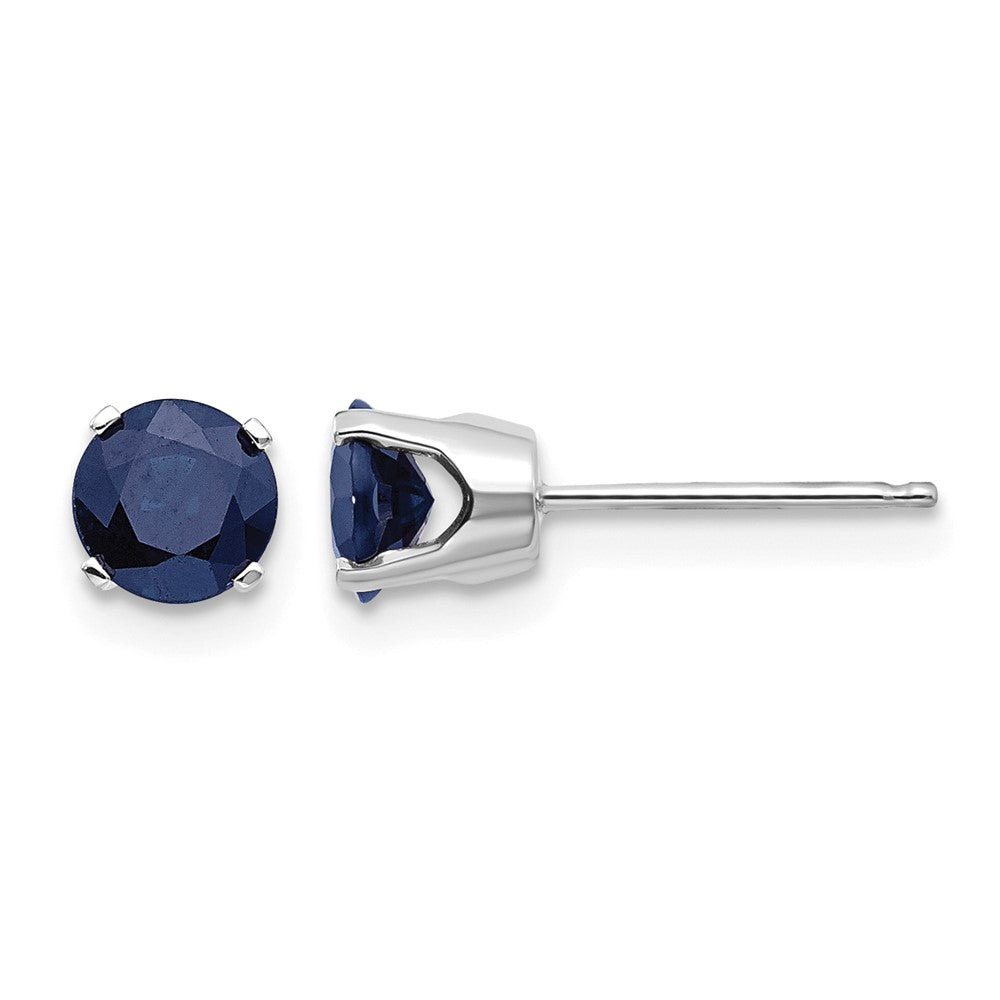 14k White Gold Round September/Natural Sapphire Stud Earrings