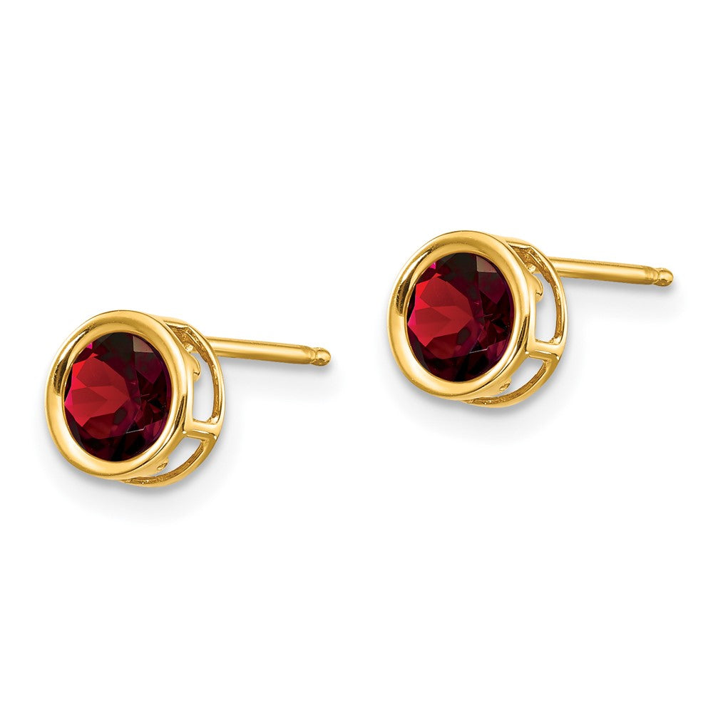14k Round Bezel January/Garnet Post Earrings