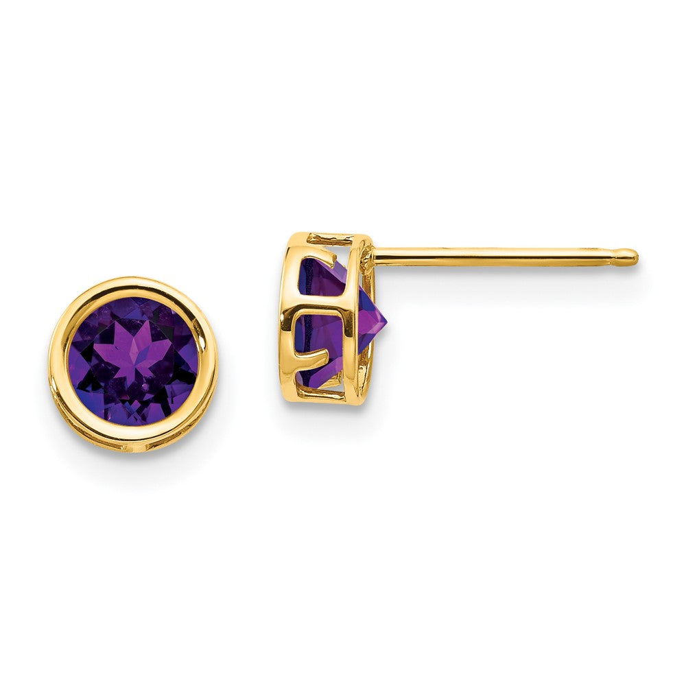 14k Bezel Amethyst Stud Earrings