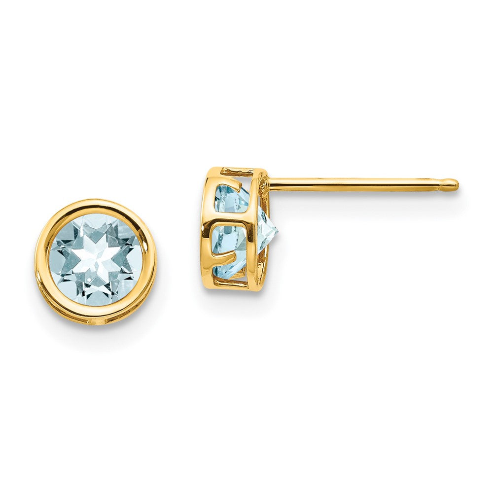 14k Bezel Aquamarine Stud Earrings