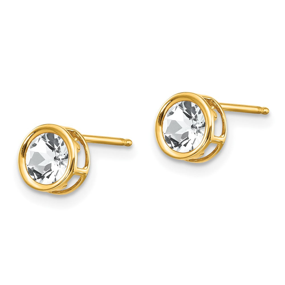 14k Round Bezel April/White Topaz Post Earrings