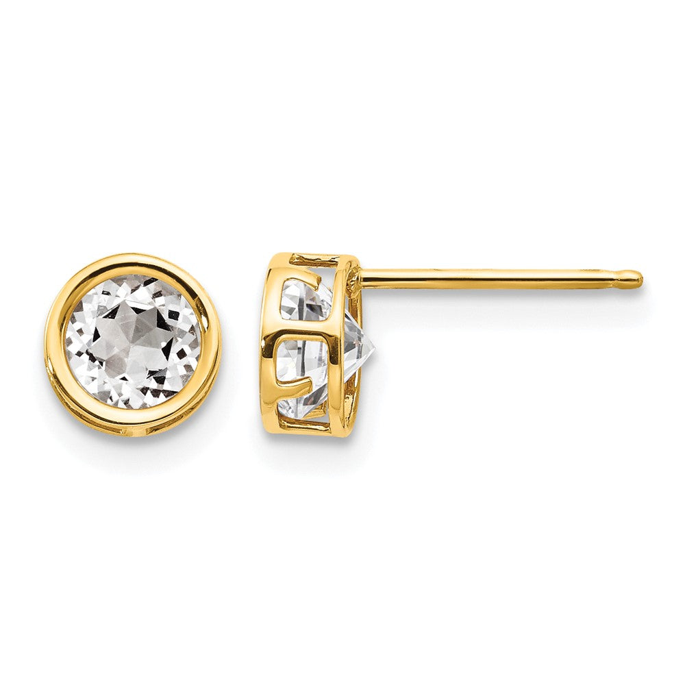 14k Round Bezel April/White Topaz Post Earrings