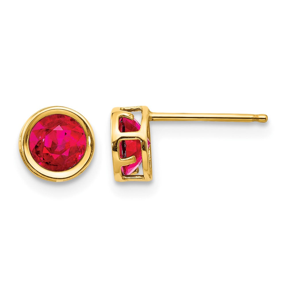 14k Round Bezel July/Ruby Post Earrings
