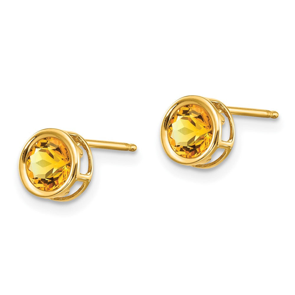 14k Round Bezel November/Citrine Post Earrings