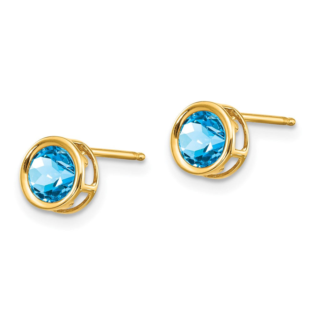 14k Blue Topaz Bezel Set Stud Earrings