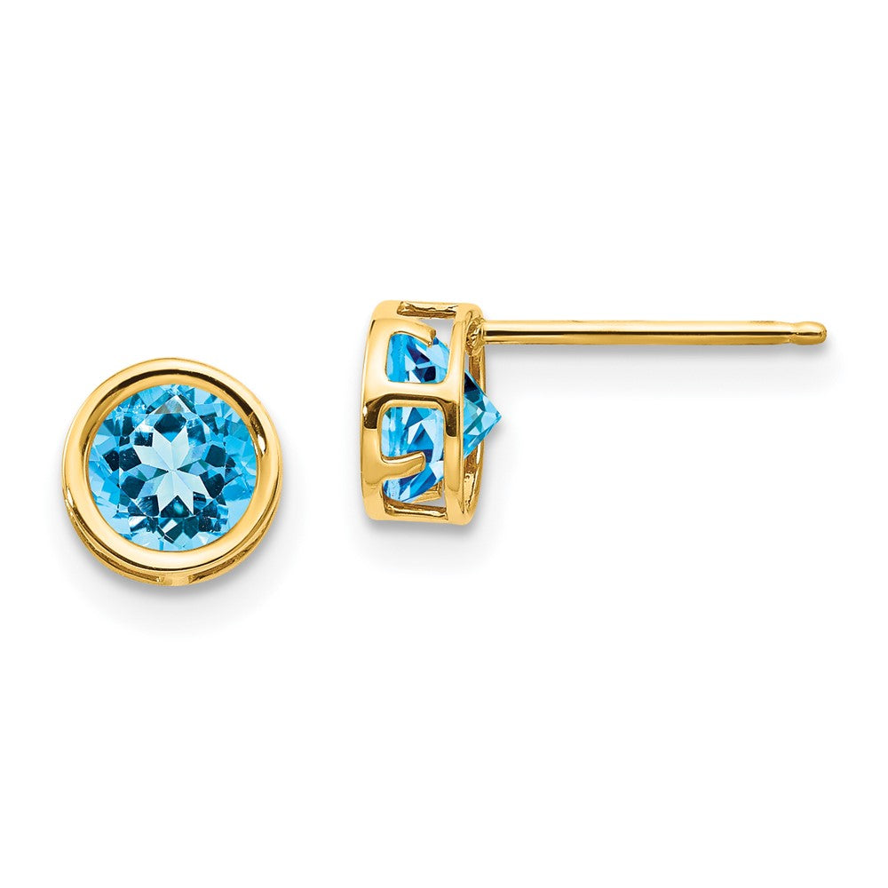 14k Blue Topaz Bezel Set Stud Earrings