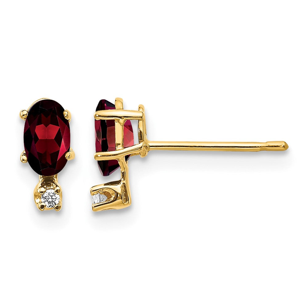 14k Diamond and 5x3 Oval January/Garnet Birthstone Earrings