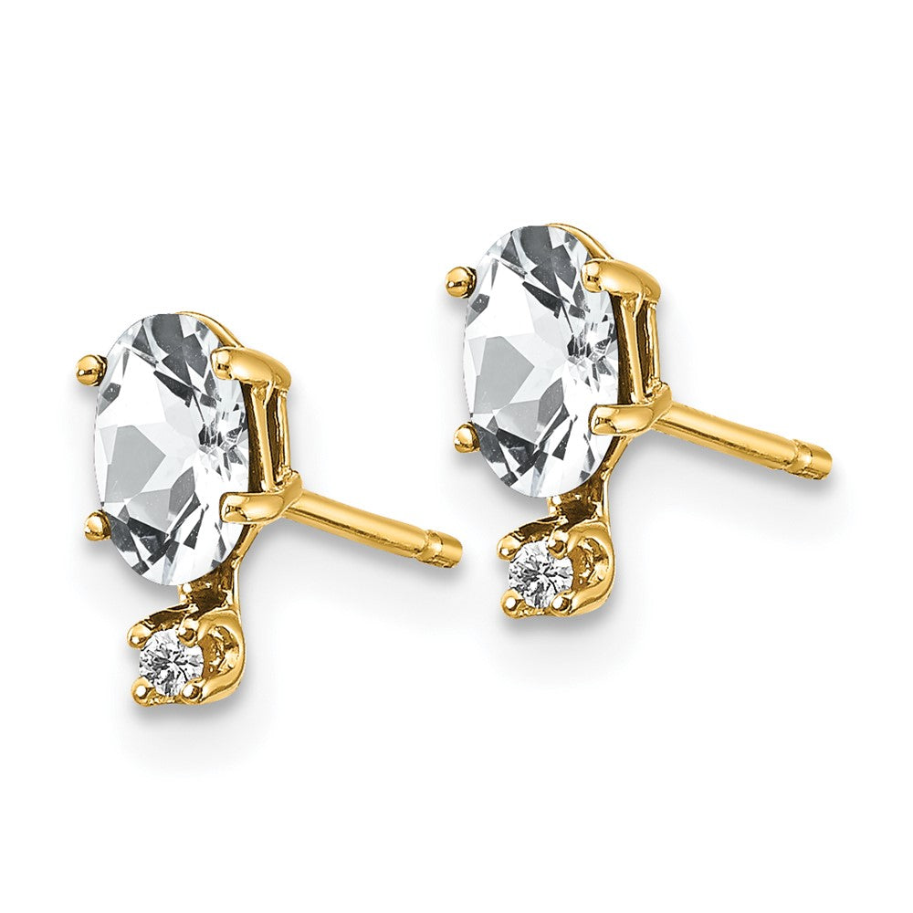 14k Diamond and 5x3 Oval April/White Topaz Birthstone Earrings