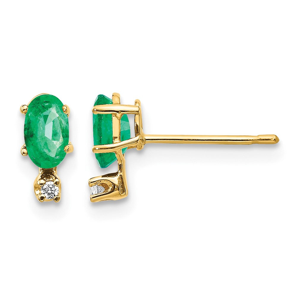 14k Diamond and 5x3 Oval May/Emerald Birthstone Earrings