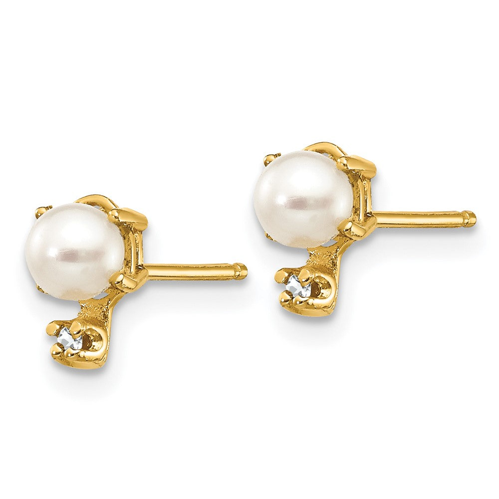14k Diamond and June/Freshwater Cultured Pearl Birthstone Earrings