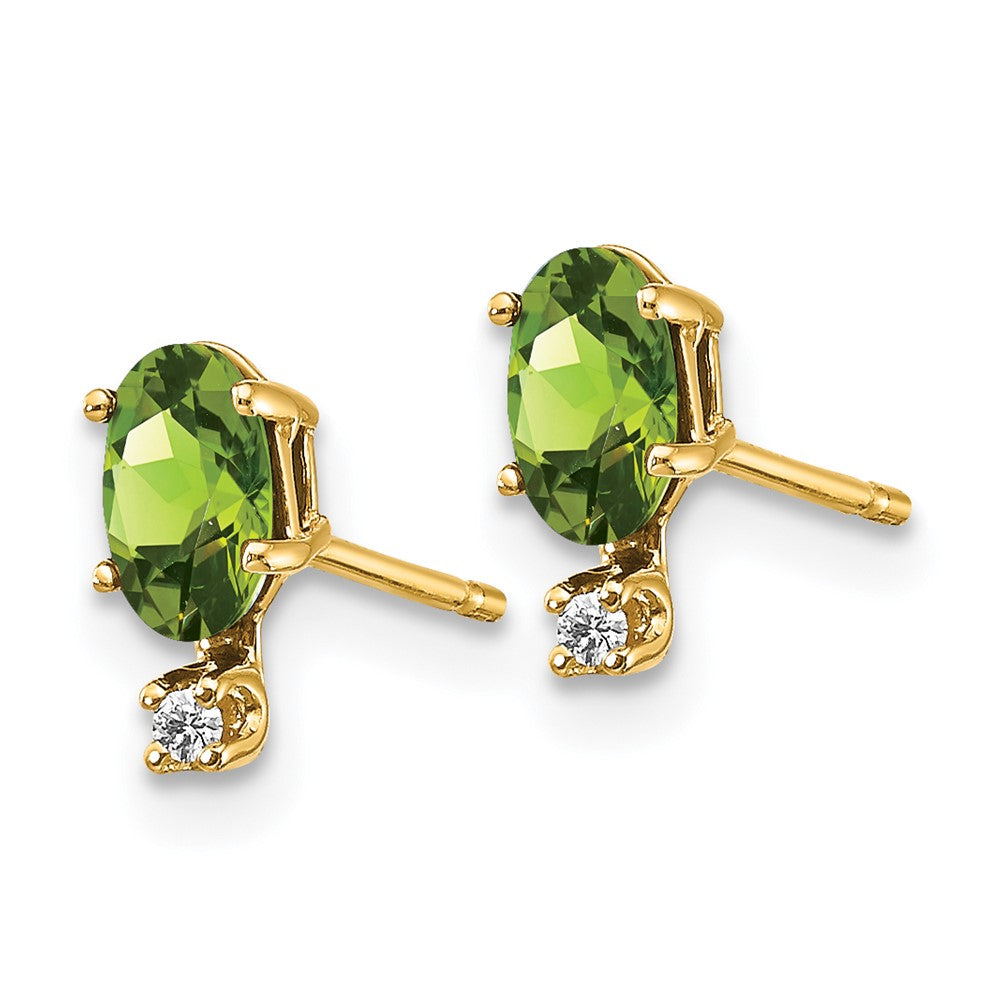 14k Diamond and 5x3 Oval August/Peridot Birthstone Earrings