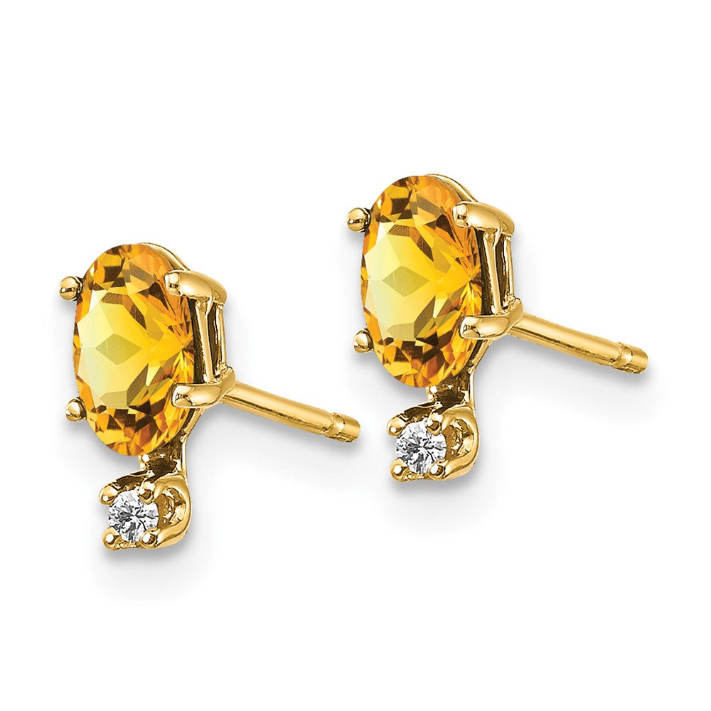 14k Diamond and 5x3 Oval November/Citrine Birthstone Earrings