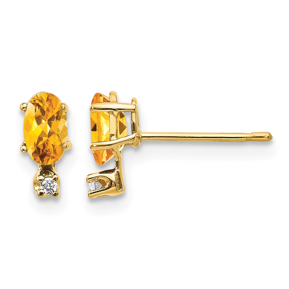 14k Diamond and 5x3 Oval November/Citrine Birthstone Earrings