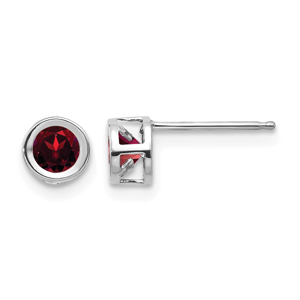 14k White Gold Round Bezel January/Garnet Post Earrings