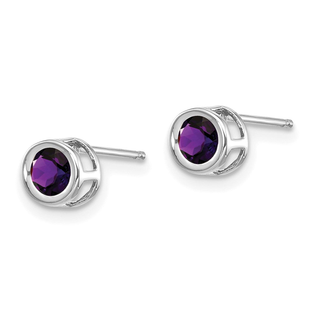 14k White Gold Round Bezel February/Amethyst Post Earrings