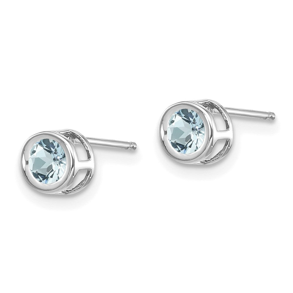 14k White Gold Bezel March/Aquamarine Post Earrings