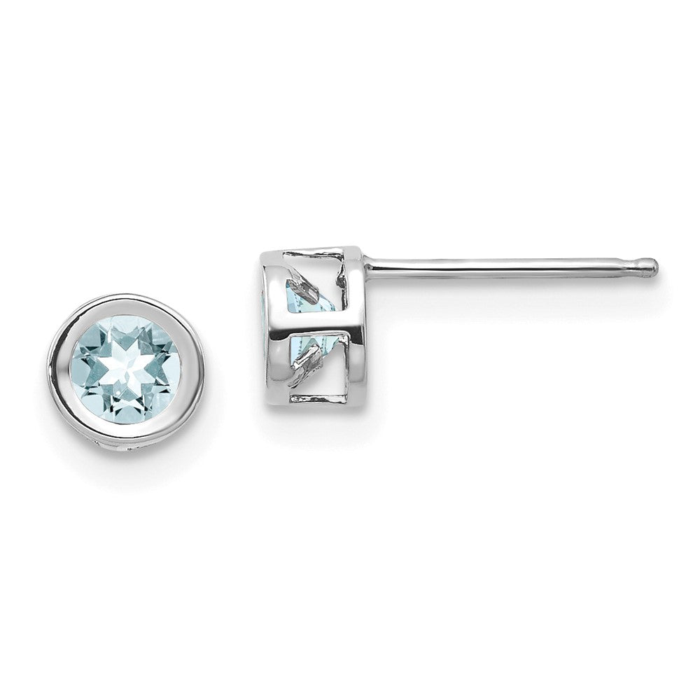 14k White Gold Bezel March/Aquamarine Post Earrings