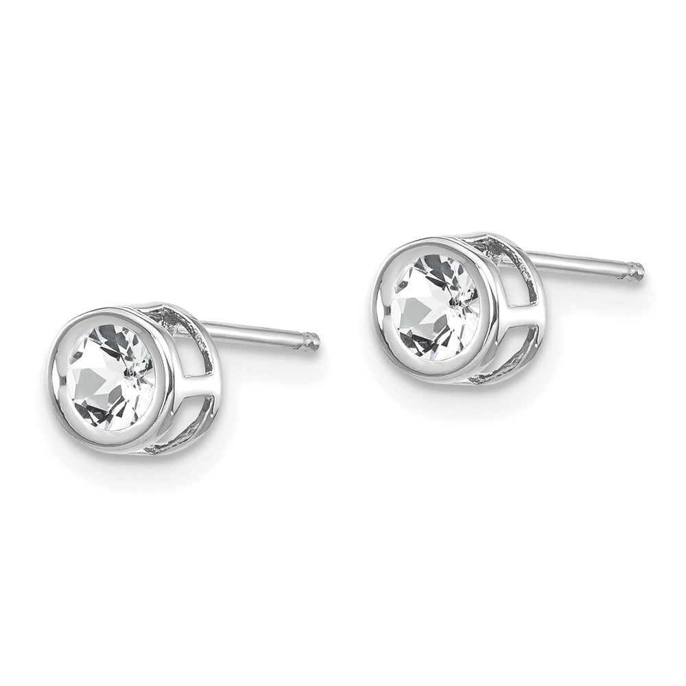 14k White Gold Round Bezel April/White Topaz Post Earrings
