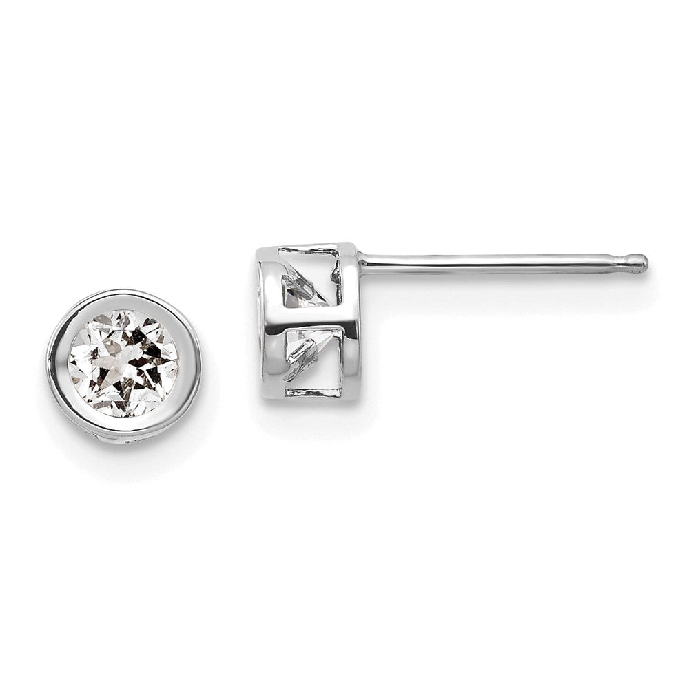 14k White Gold Bezel April/White Topaz Post Earrings