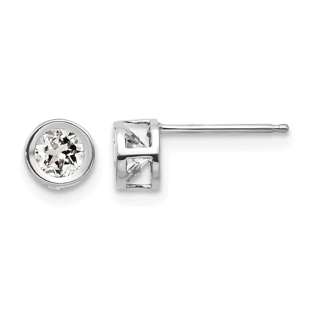 14k White Gold Round Bezel April/White Topaz Post Earrings