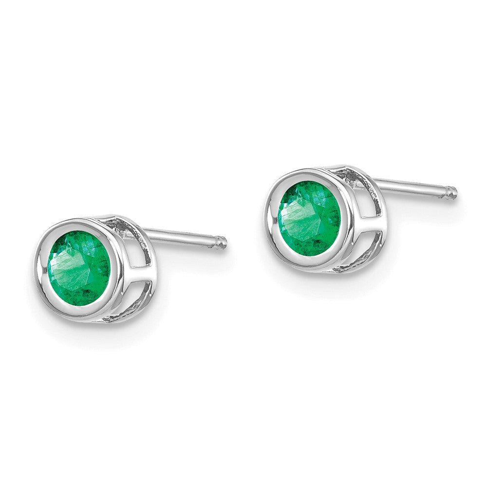 14k White Gold Bezel May/Emerald Post Earrings