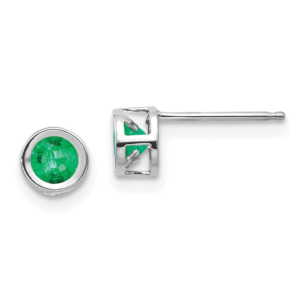 14k White Gold Bezel May/Emerald Post Earrings