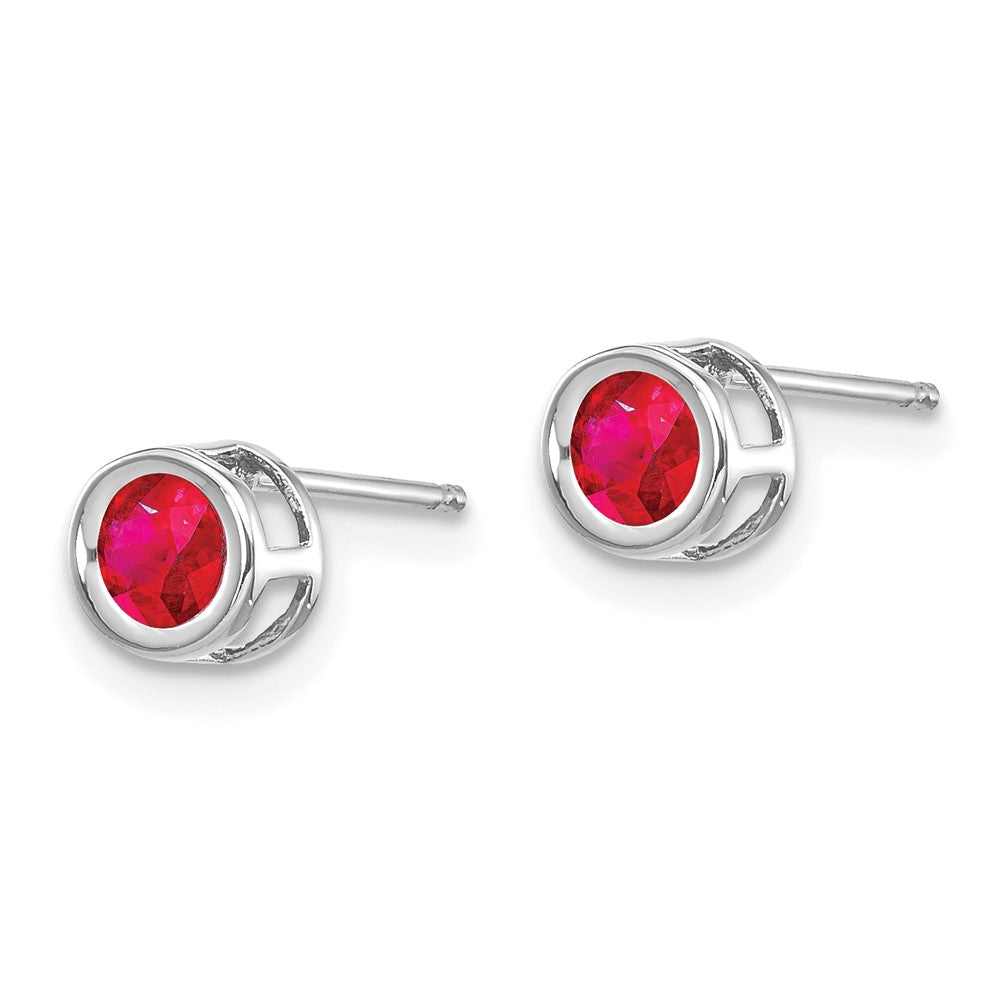 14k White Gold Round Bezel July/Ruby Post Earrings