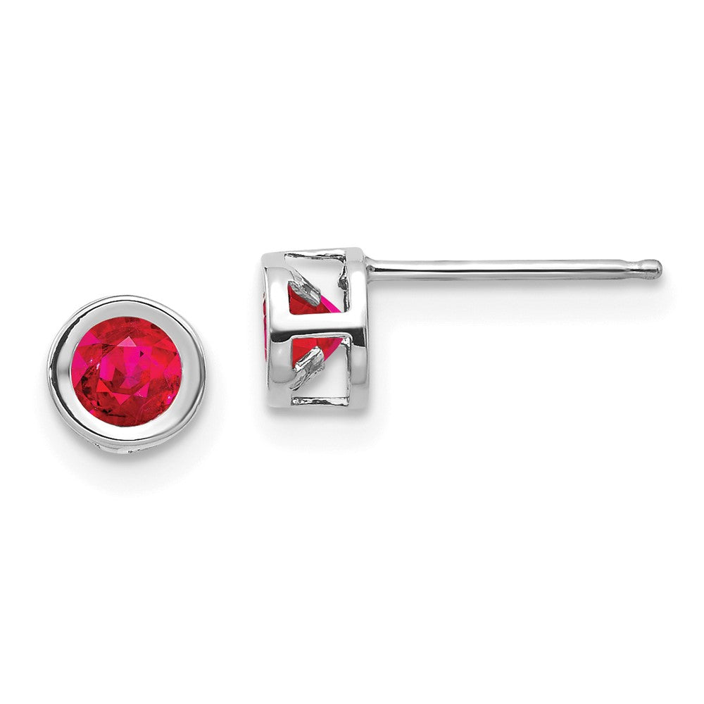 14k White Gold July Ruby Earrings