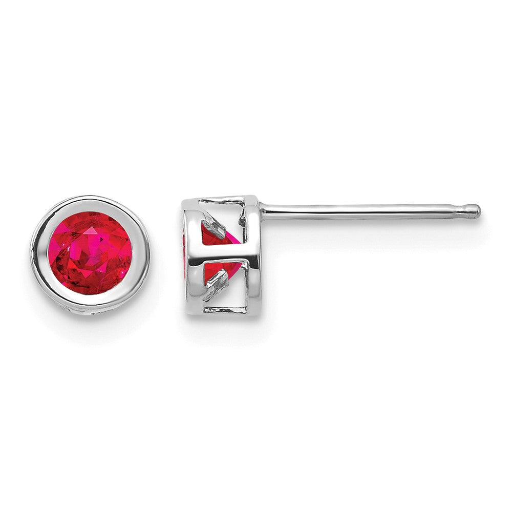 14k White Gold Round Bezel July/Ruby Post Earrings
