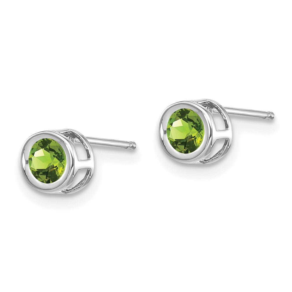14k White Gold Round Bezel August/Peridot Post Earrings