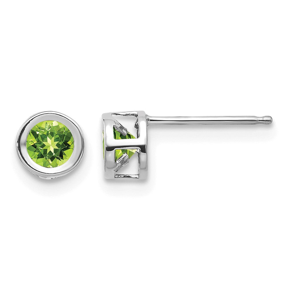 14k White Gold Round Bezel August/Peridot Post Earrings