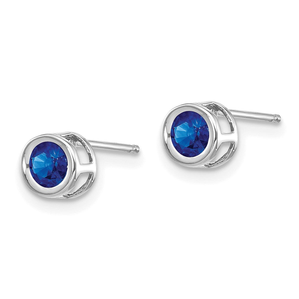 14k White Gold Round Bezel September/Sapphire Post Earrings