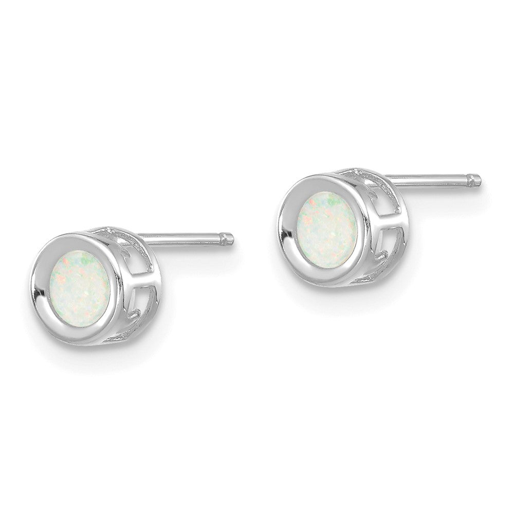 14k White Gold Round Bezel October/Opal Post Earrings