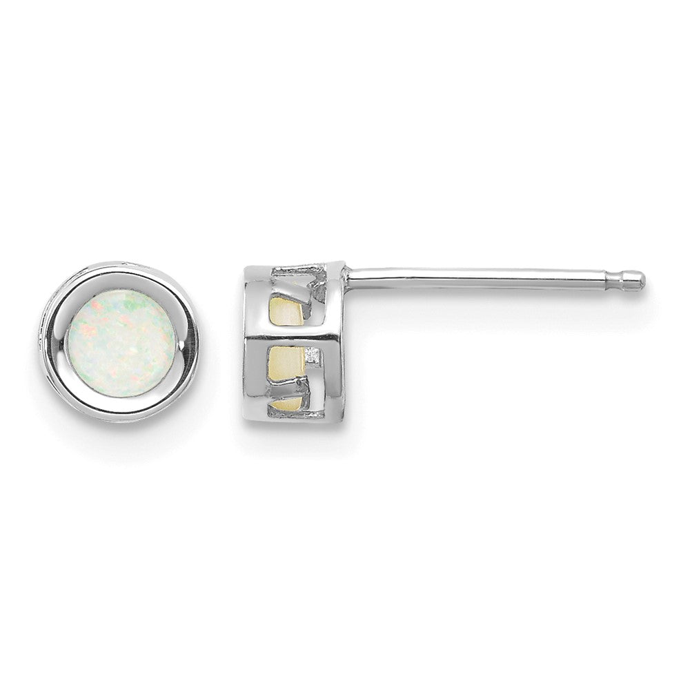 14k White Gold Round Bezel October/Opal Post Earrings