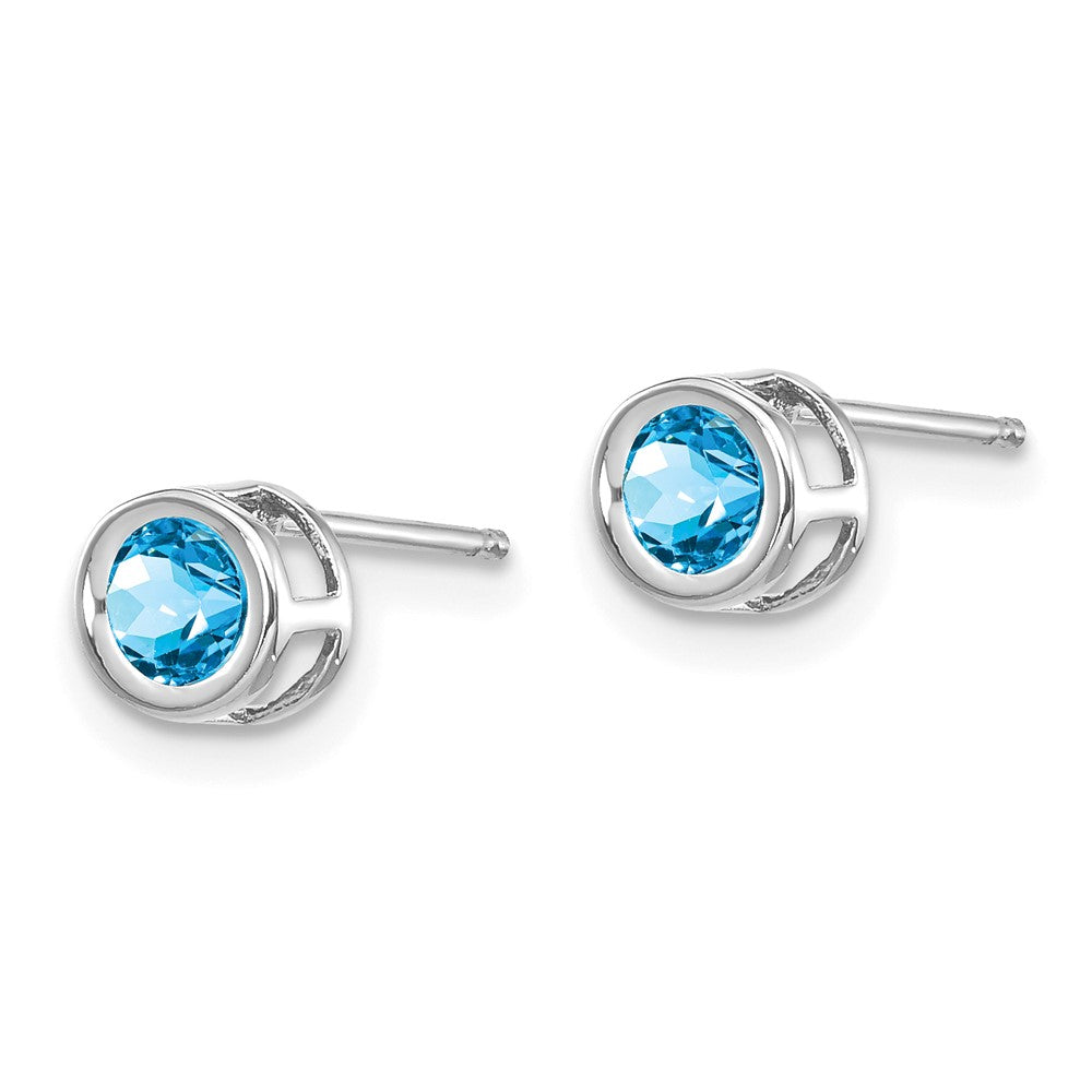14k White Gold Round Bezel December/Blue Topaz Post Earrings